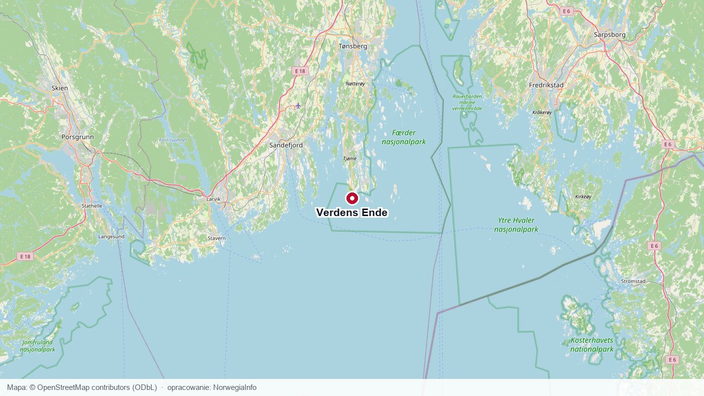 Mapa położenia Verdens Ende na wyspie Tjøme w gminie Færder